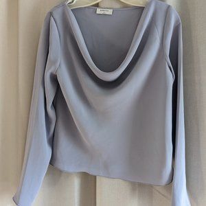 Babaton light grey/blue drapeneck blouse